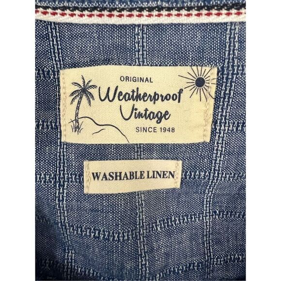 Weatherproof Vintage Men XXL Short Sleeve Washable Linen Cotto Button Shirt Blue - Picture 9 of 13